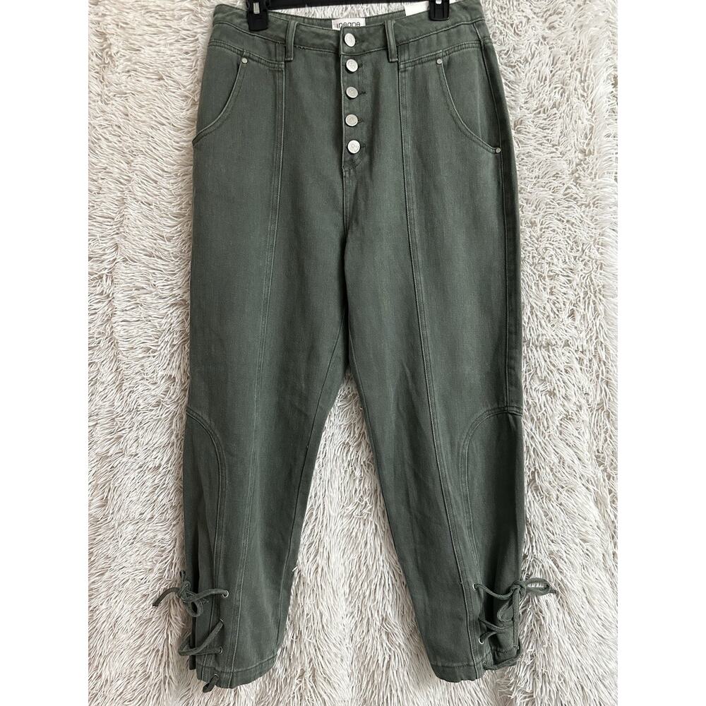 NWT Womens INSANE GENE Sz 11/29 Green Denim Jeans Button Fly Relaxed 27.5” Ins
